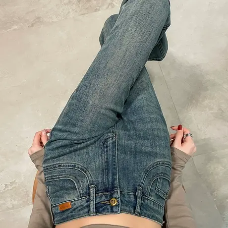 复古高腰喇叭牛仔裤女2024年春秋新款宽松垂感显瘦拖地马蹄喇叭裤图片