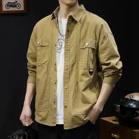 春季2024新款休闲工装衬衫男长袖春秋款男装大码男士外套潮牌衣服图片