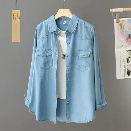 早春休闲中长款牛仔衬衫女春秋薄外套2024年新款女装大码上衣衬衣图片