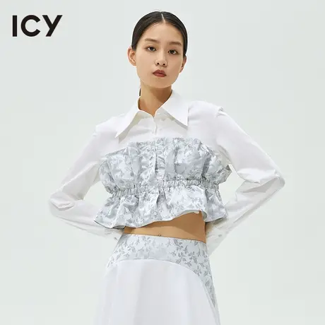 icy春秋新款复古优雅提花拼接长袖衬衫女【IRINA IRENE设计】商品大图