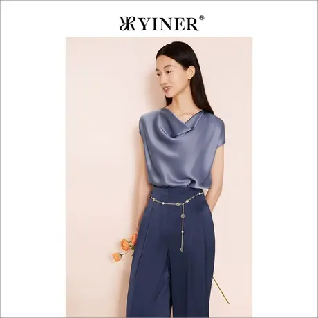 YINER音儿女装2023夏季优雅通勤无袖流光衬衫设计感上衣商品大图