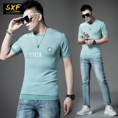 SXF圣希梵T恤男潮 高端16针横机针织衫透气夏装新款提花男士短袖商品大图