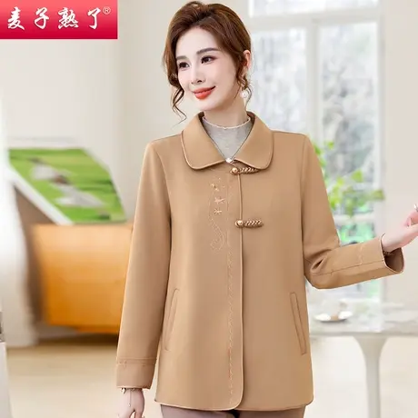 妈妈春装新款洋气质阔太太呢子外套2024春秋上衣衬衫中老年人女装图片
