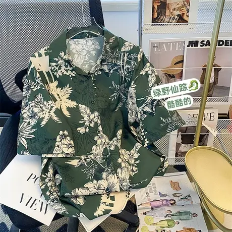 港味复古chic夏威夷短袖衬衫女夏碎花衬衣设计感小众法式别致上衣图片
