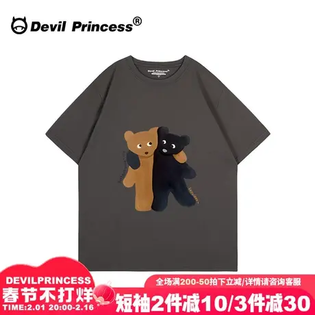 无性别穿搭深灰色短袖t恤女美式街头风卡通潮牌oversize宽松上衣图片