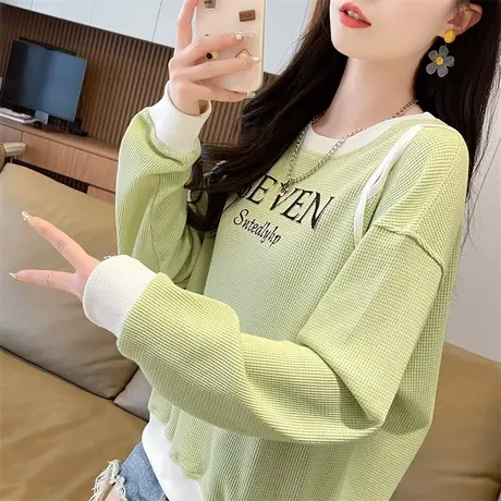 设计感小众卫衣女2024新款春秋韩版宽松薄款小个子华夫格上衣外套图片