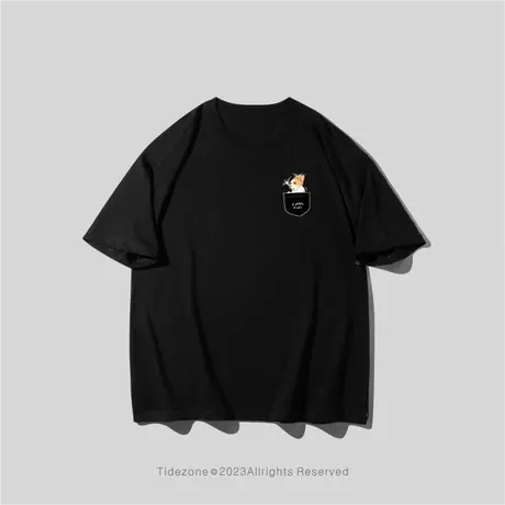 Ohlyah短袖T恤男圆领夏季潮流简约趣味小狗印花纯棉休闲男女情侣商品大图