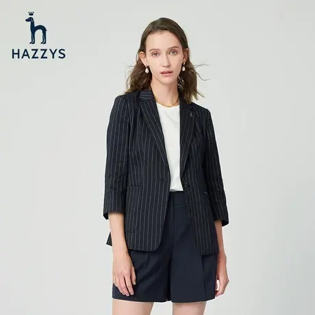 Hazzys哈吉斯新款条纹女士单西一粒扣西装外套女图片