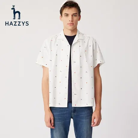 Hazzys哈吉斯夏季新款男士短袖衬衫外套时尚休闲宽松男装上衣衬衣图片