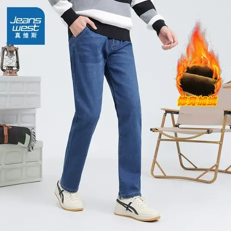 LT真维斯男装2023冬季新款 潮牌休闲加绒加厚保暖舒适牛仔长裤商品大图