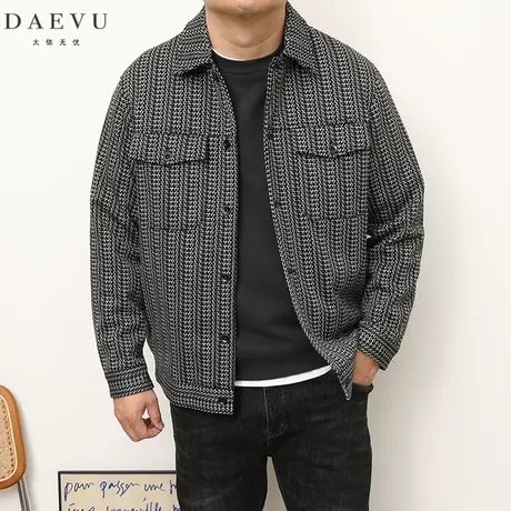 DAEVU秋冬新款厚料大号潮胖子加肥加大码男士短款翻领夹克外套商品大图