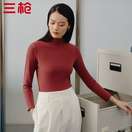 三枪打底衫女士黑色半高领秋衣可外穿毛衫女生中青年高弹休闲内搭图片