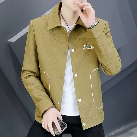 高级感潮流男装加绒外套秋冬季休闲毛呢子金貂绒加棉加厚男士夹克图片