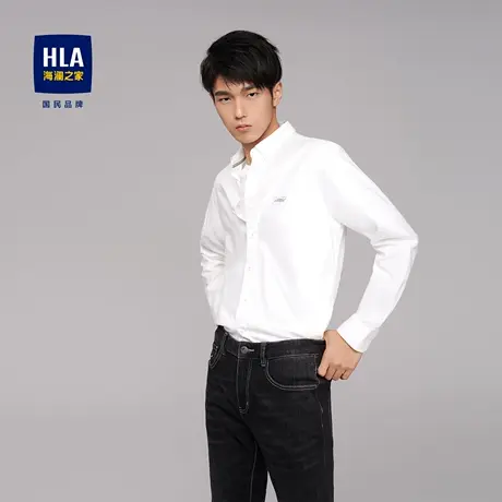 【纯棉】HLA/海澜之家亲肤长袖休闲衬衫洗水工艺制扣领棉质衬衣男图片