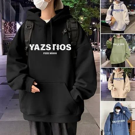 连帽卫衣男潮牌秋冬季加绒加厚美式帽衫高街上衣情侣港风休闲外套商品大图