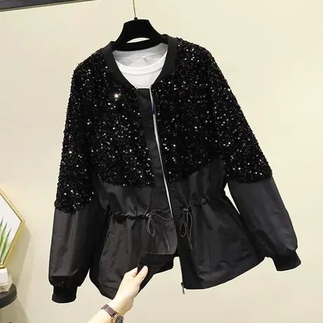 2023春秋季新款收腰亮片外套女韩版连帽上衣气质欧货早春爆款风衣图片