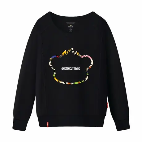 Ohlyah品牌2023春新品套头圆领卫衣女装学生闺蜜大码黑色显瘦长袖商品大图