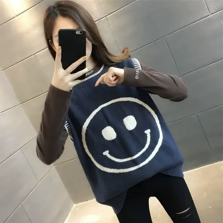 2023春款针织马甲女外穿笑脸坎肩背心马夹宽松洋气圆领无袖针织商品大图