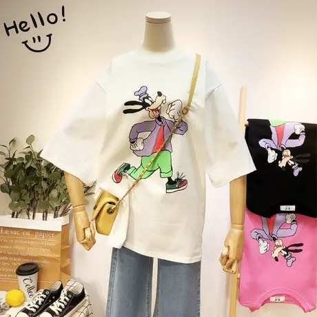 2020夏装新款韩国东大门短袖T恤ins卡通慵懒休闲宽松大版BF体恤潮商品大图