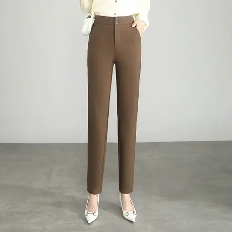 咖色小脚裤女2023秋季新款高腰显瘦通勤百搭休闲裤子修身垂感长裤商品大图