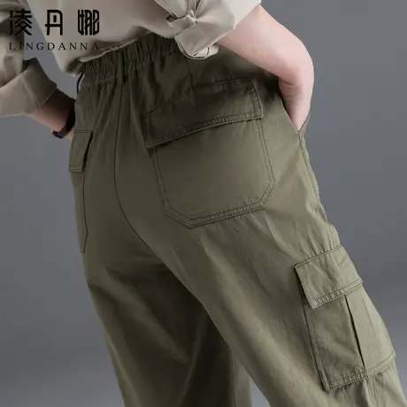 哈伦工装裤女夏季薄款高腰军绿色裤子女夏大码女裤休闲九分灯笼裤商品大图