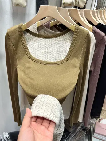 加绒加厚针织衫自发热保暖内搭T恤女冬2022年新款简约时髦打底衫图片