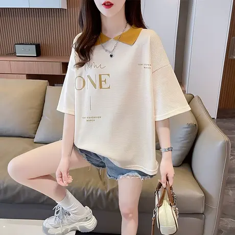 设计感小众娃娃领短袖t恤女夏韩版宽松大码小个子翻领polo衫上衣图片