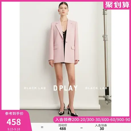 DPLAY2023秋装新通勤OL风花簇粉翻驳领金属扣宽松长袖西装外套商品大图
