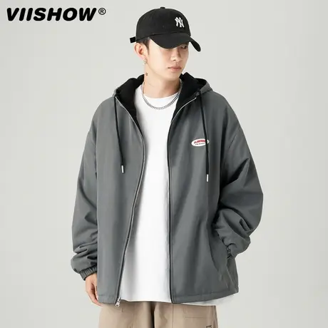 VIISHOW两面穿拉链外套男春秋新款宽松休闲连帽青少年摇粒绒夹克商品大图