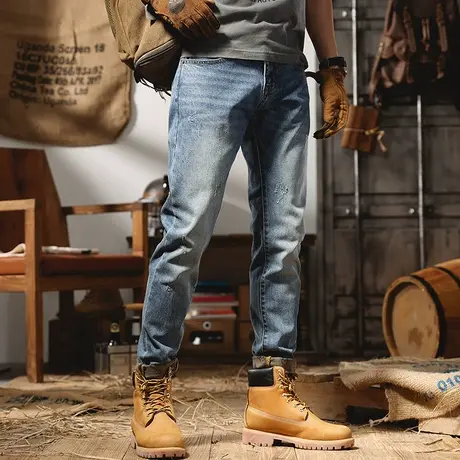 香港高端牛仔裤男2022春夏款浅色修身显瘦男士长裤子简约百搭潮牌商品大图