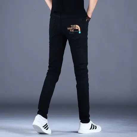 秋款新款黑色刺绣牛仔裤男款修身小脚高端潮牌美式高街裤子男弹力商品大图