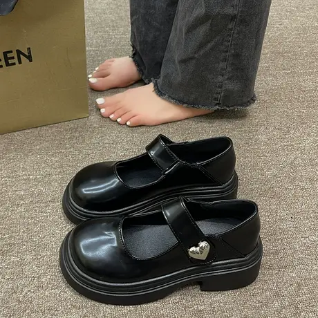 玛丽珍女鞋夏季2023年新款日系复古jk白色圆头浅口厚底法式小皮鞋商品大图
