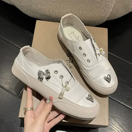 西班牙小众小白鞋女2023夏春薄款休闲帆布板鞋一脚蹬懒人乐福鞋潮图片