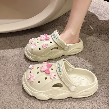 洞洞鞋女夏季ins潮时尚可爱小猪厚底防滑凉鞋外穿沙滩包头拖鞋商品大图