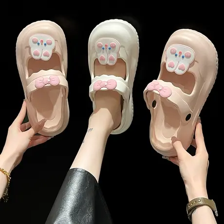 洞洞鞋凉鞋女外穿夏季可爱兔子蝴蝶结厚底增高两穿防滑包头凉拖鞋商品大图