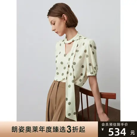 朗姿法式复古波点印花飘带领衬衫2023年秋季新款衬衣轻熟风上衣女商品大图