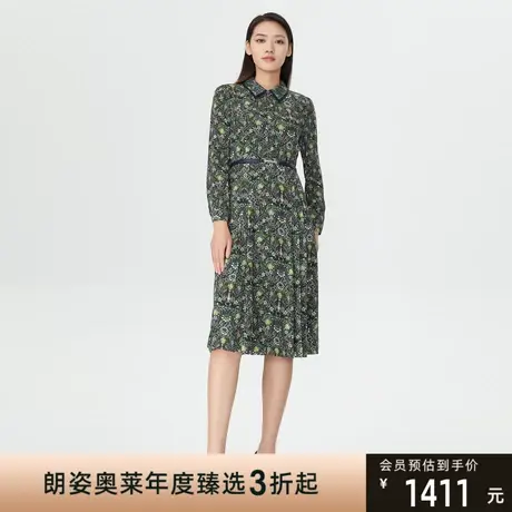 朗姿 印花连衣裙翻领中长裙线下商场同款商品大图