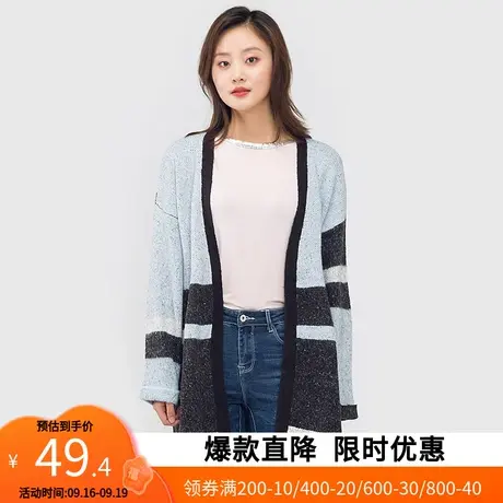 艾格2023春季女装时尚百搭休闲个性拼接宽松长袖针织开衫Y254商品大图