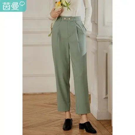茵曼2023春女装新款法式直筒高腰显瘦铅笔职业通勤垂感九分裤子图片