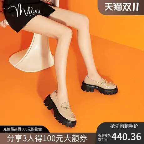 millies妙丽英伦风小皮鞋松饼厚底乐福鞋女H5921CA2图片