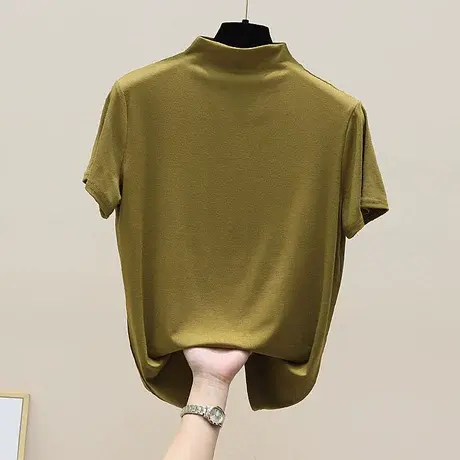 半高领短袖打底衫女黑色t恤春秋百搭气质修身薄款莫代尔内搭上衣商品大图