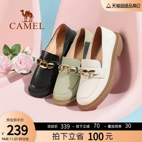 骆驼女鞋2023春季新款黑色英伦风小皮鞋女复古厚底乐福鞋粗跟单鞋图片