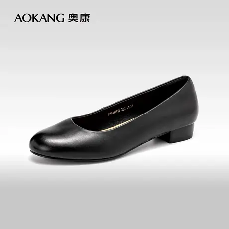 奥康女鞋 春秋季新款真皮简约圆头浅口单鞋舒适低跟通勤皮鞋女图片