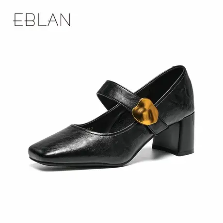 EBLAN/伊伴小个子高跟单鞋女2025年春季新款法式复古百搭小皮鞋图片