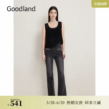 Goodland美地夏季法式优雅气质吊带闪闪花纱吊带小背心图片