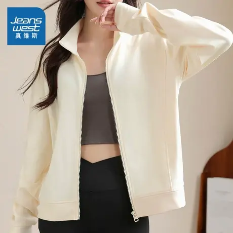 YD真维斯女装上衣冬季女款时尚韩版纯色翻领修身开衫外套图片