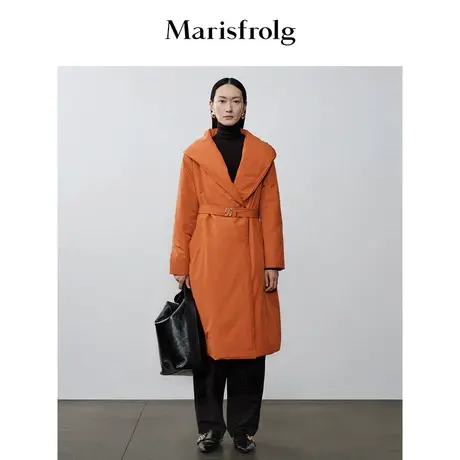 【商场同款】玛丝菲尔2023年冬季新款橘红色长款鹅绒收腰羽绒服商品大图