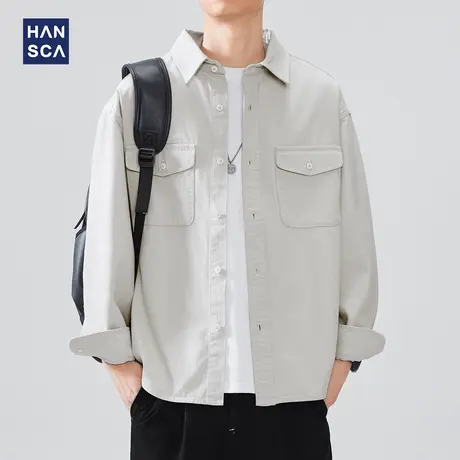 hansca天丝莱赛尔纯色衬衫男2025年春季简约百搭日系工装休闲衬衣商品大图