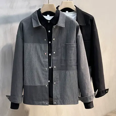 工装外套男春秋季男士牛仔棒球上衣衬衫秋款男装夹克潮流休闲秋装图片