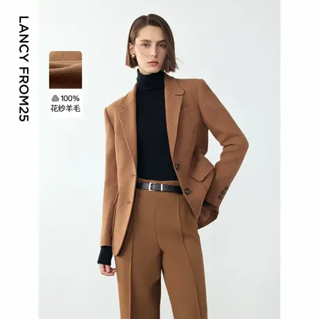 朗姿2024年冬季新款复古纯羊毛轻职场西装外套气质时尚西服上衣女图片
